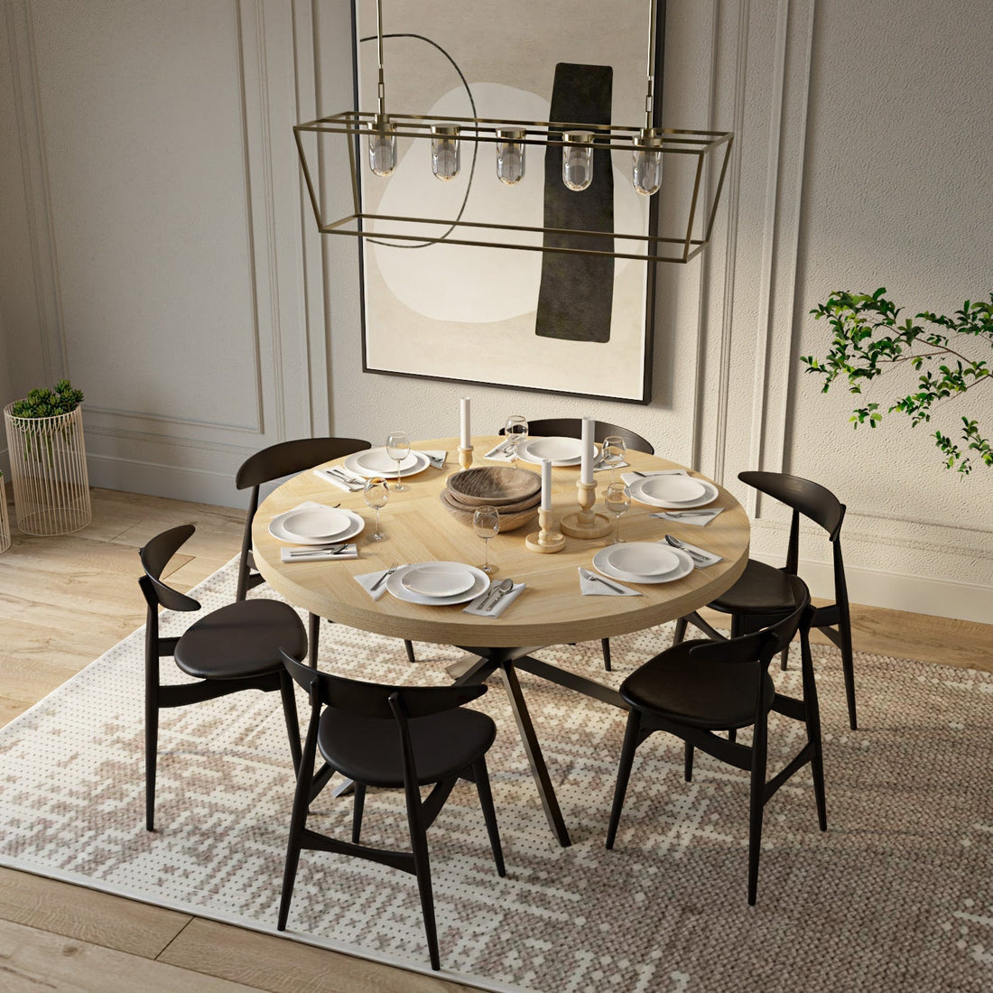 Astrid Extendable Round Herringbone Dining Table |Solid Oak |S10 Home