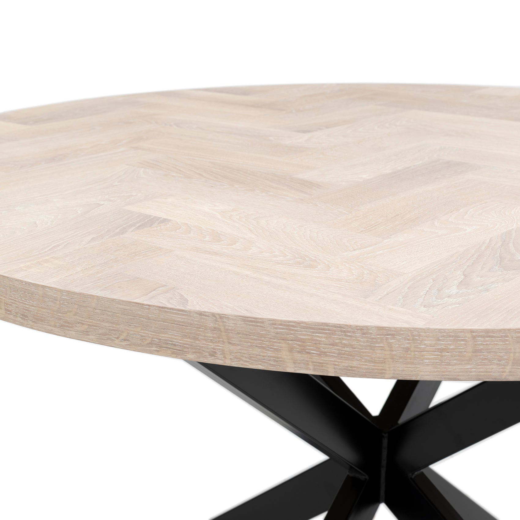 Astrid Extendable Round Herringbone Dining Table in Cotton Oak | S10 Home