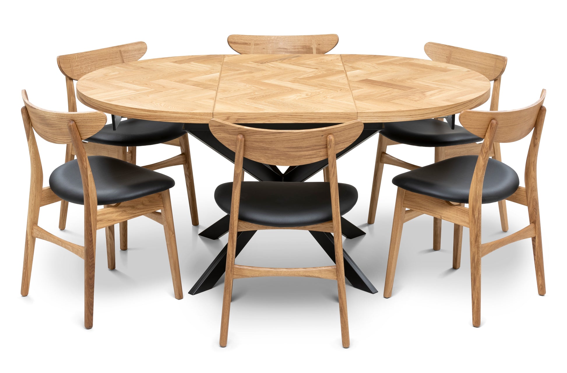 Astrid Extendable Round Herringbone Dining Table |Solid Oak |S10 Home