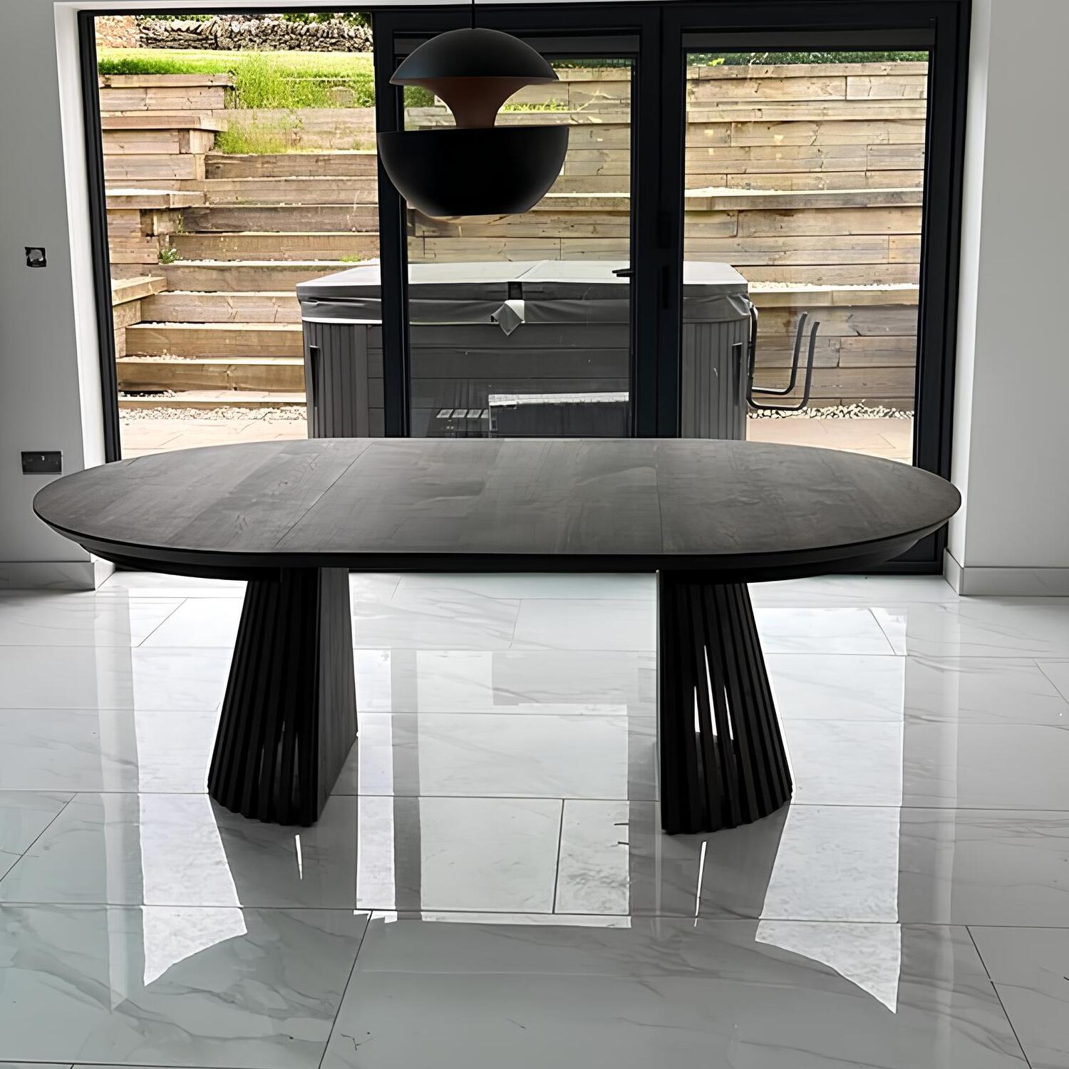 Vivien Round Extendable Dining Table in Charcoal Oak | S10Home