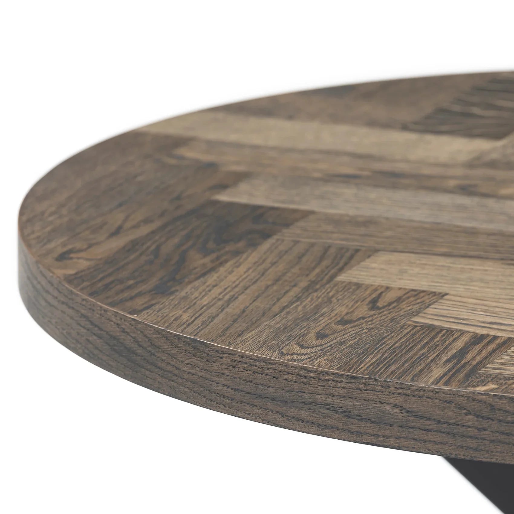 Astrid Herringbone Round Coffee Table in Charcoal Oak | S10Home